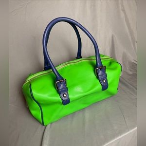Pulicati leather shoulder bag. - green with blue details